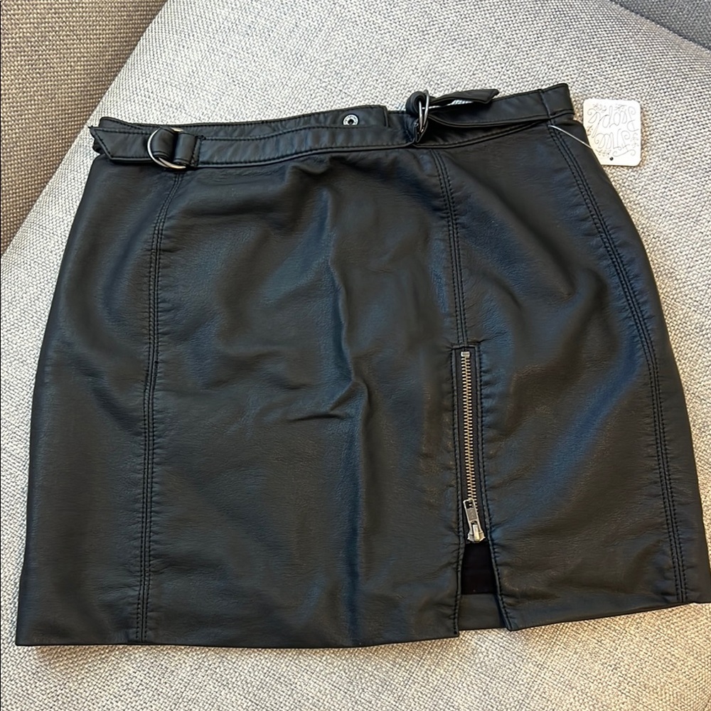 Free People Black Mini Skirt with Zipper Detail